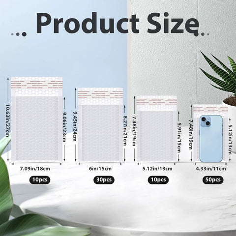 100 Pcs Bubble Mailers Set Four Sizes Self Adhesive Waterproof Padded Envelopes For Safe Shipping White Packing Supplies