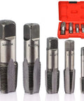 5 Piece NPT Thread Forming Taps Set For Pipe Threads Cleanup And Re Threading Damaged Or Jammed Threads, High Speed Steel Drill Bits Included, Sizes One Eighth Inch, One Quarter Inch, Three Eighths Inch, One Half Inch, Three Quarters Inch In Box