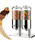 Level Up Your Kitchen Game With This Heavy Duty Dual Chute Cereal Dispenser featuring clear jars for dry goods and snacks.