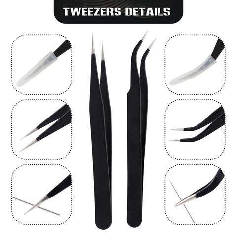 Two types of tweezers from Nozzle Cleaning Kit For 3D Printers With Brush And Pro Tools, detailed view.