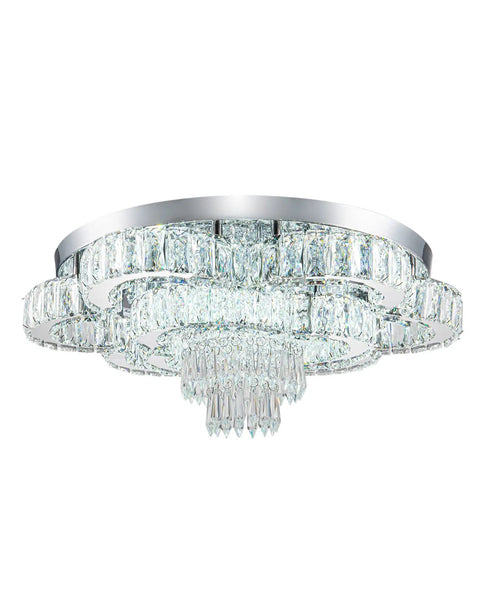 21 Inch Crystal LED Flush Mount Chandelier With K9 Crystals And Polished Stainless Steel Showstopper Glow for living room