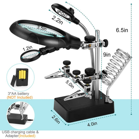 Soldering Station With Magnifier Light 2.5X 7.5X 10X Desktop Hands Free Handy Magnifying Glass With Stand And Alligator Clip Third Hand Tool