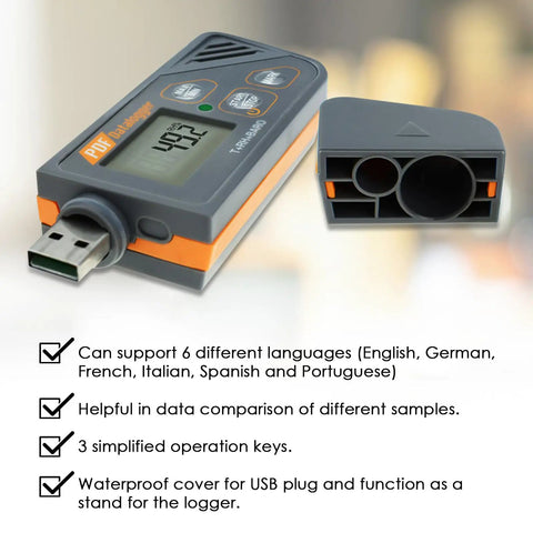 Usb Temperature And Humidity Data Logger With Barometric Pressure Tracking showing USB interface and waterproof cover for easy use.
