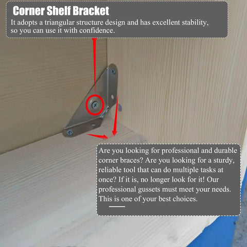 Stainless Steel Angled Corner Brackets 24 Pack For Solid Beefed Up Furniture Reinforcement With Triangular Design in use