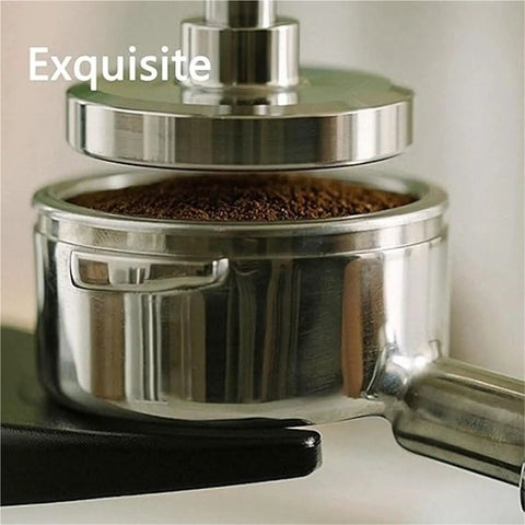 58mm Stainless Steel Coffee Tamper For Espresso Portafilter delivering CrushedIt Compressions over ground coffee.