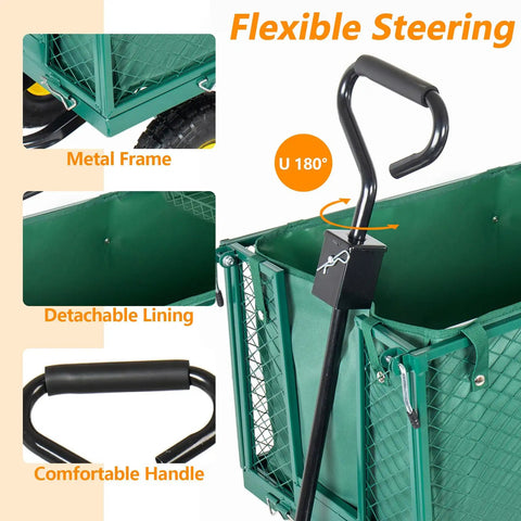 Close-up of the handle and metal frame of the 4-In-1 Steel Utility Cart With 880 Lb Capacity, detachable lining shown.