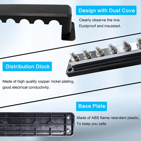 Heavy Duty 600A Power Distribution Block Built Like A Tank With Eight M10 Terminal Studs For Marine Automotive RV Truck And Car Battery Wiring And Repairs Setup showing detailed design features.