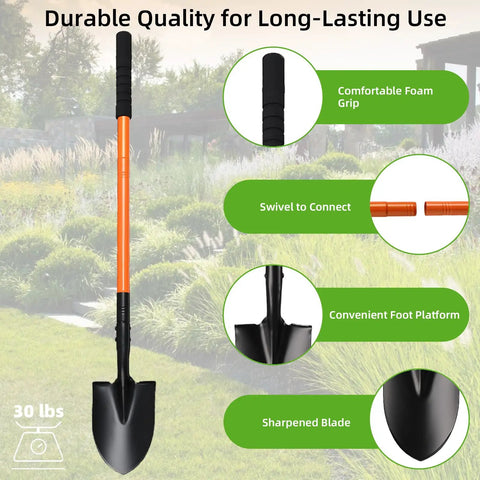 Extra Long 43.7 Inch Spade Shovel With Heavy Duty Steel Handle For Digging Gardening Camping Yard Work And Car Shovel Orange Durable All Purpose Tool For Landscaping And Outdoor Projects