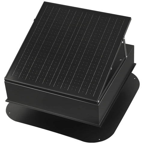 35W Solar Attic Fan With Auto Temp Control, 2400 CFM, Weatherproof Low-Noise Ventilation For Attic, Shed, And Garage, MPPT Solar Power To Slash Cooling Costs, Built For Metal And Masonry Roofs, black square panel, side view