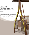 Patio Porch Swing Chair For Two With Canopy Handwoven Wicker Outdoor Glider With Solar LED Light Cushions, curved design detail