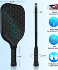 All In One Pickleball Gear Kit paddle with fiberglass graphite material, side and front view, USAPA approved, 8.125-inch head.