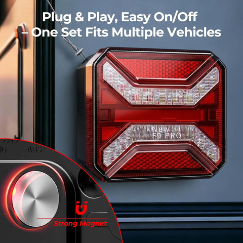 HWSTAR 2026 magnetic wireless trailer light kit with red LED tail light, magnetic mount, IP67 waterproof.