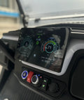 Dashboard display of 2026 Model 4 Plus 2 Seater Electric Golf Cart with battery and speed metrics.