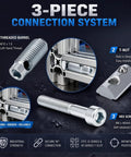 3-piece connection system for Heavy Duty T Slot Connectors For Aluminum Extrusion 40 mm Framing Hardware, includes threaded barrel, T-nut, hex screw.