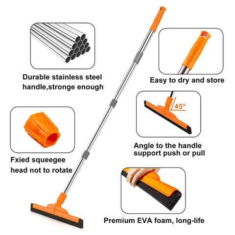 Heavy-Duty Floor Squeegee With 62-Inch Adjustable Handle And EVA Foam Blade for Concrete, Garage, Patio Or Workshop Cleanups