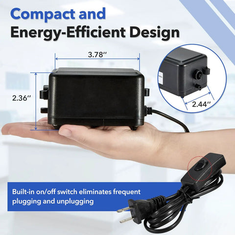 Dead Simple Oilless Lab Vacuum Pump 110V shown in hand, compact and energy-efficient design with an on/off switch.
