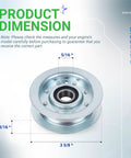 GY22172 Idler Pulley 2 Pack 3-5/8 Inch for John Deere L120 L130 42 48 Deck Replacement GY20067 GX20305, product dimension display