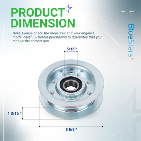 GY22172 Idler Pulley 2 Pack 3-5/8 Inch for John Deere L120 L130 42 48 Deck Replacement GY20067 GX20305, product dimension display