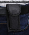 4 In 1 Camping Utensil Set With Detachable Fork Spoon Knife And Bottle Opener for hiking, stored in black belt pouch on jeans