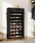 Tall Narrow 10 Tier Shoe Rack With Cover, Vertical Shoe Organizer For Closet Or Entryway, Holds 50-55 Pairs Of Shoes And Boots, Dustproof No-Fuss Freestanding Cabinet For Garage Or Mudroom, Black.