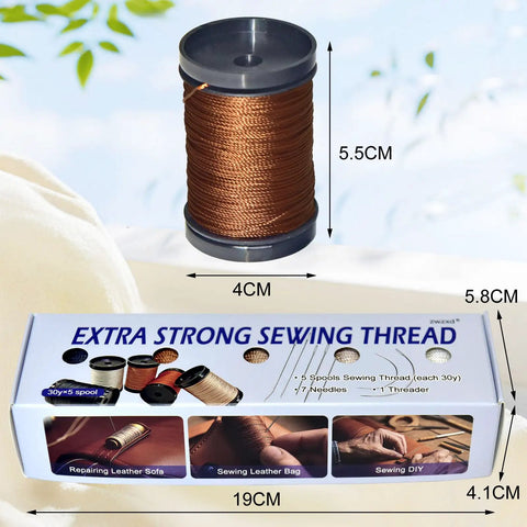 Heavy Duty Upholstery Repair Kit With Extra Strong Sewing Thread And Hand Needles Includes 5 Nylon Thread Spools 7 Styles Needles