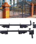 2 Pack 12 Inch Black Steel Gate Drop Rod for Single Double Gates with mounting brackets on a white background.
