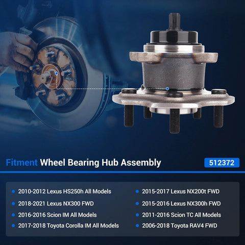 Beefed-Up Rear Wheel Bearing And Hub Assembly 512372 5 Lug With ABS For Toyota RAV4 2006-2018, Corolla IM 2017-2018, 2 Pcs