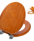 Wood Veneer Round Toilet Seat With Quiet Close Easy Clean Surface Quick Release Hinges Natural Finish Durable Comfy Easy Install Anti Slip