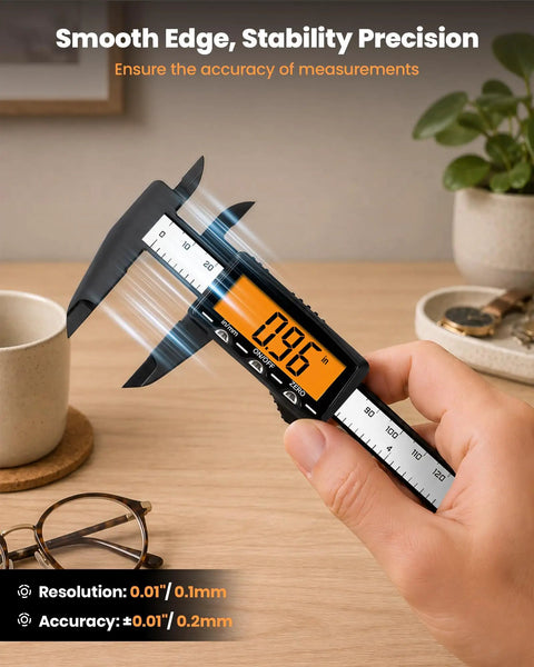 No Fuss Six Inch Digital Caliper With Quick Charge Rechargeable Battery And Bright Orange Panel Delivered For Epic Diy Projects Smooth Shop Work And Straight Up Home Fixes Always Ready