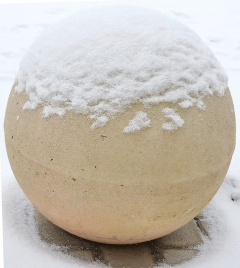 DIY Concrete Ball Sphere Molds Set, Two Piece ABS Plastic Sphere Molds For 11.8 Inch Cement Orbs, garden decor with snow.
