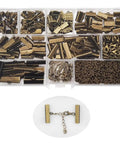 100 Sets Bronze Ribbon Crimps Kit With Lobster Clasps And Chain Extenders For DIY Bracelet And Bookmark Making displayed in a box