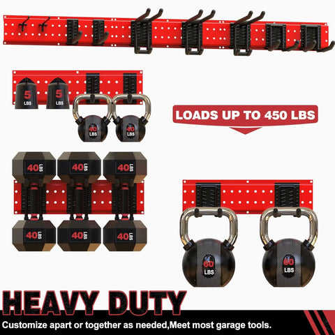Garage Tool Organizer Wall Mount 49 Point 5 Inch Heavy Duty Rack With Nine Hooks Shovel Holder And Rake Holder For Garage And Garden Storage Red Durable Steel Construction Space Saving Vertical Tool Rack