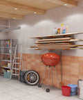 Garage with Heavy Duty Wall Mounted Lumber Storage Racks Wood Organizer 3 Level Metal Shelves holding wood planks