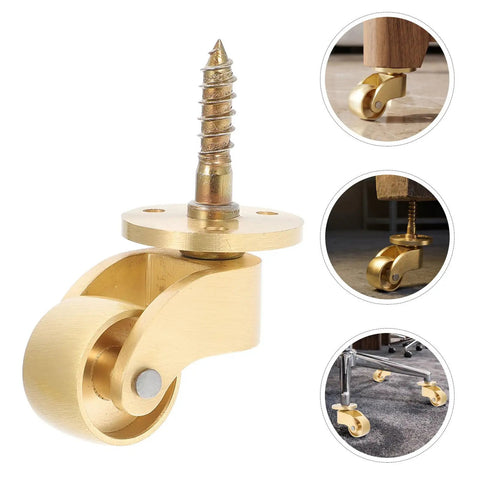 Heavy Duty Vintage Brass Swivel Caster Wheels With Cushioned Rubber Tread Set Of 4 showcased on furniture with screw mount.