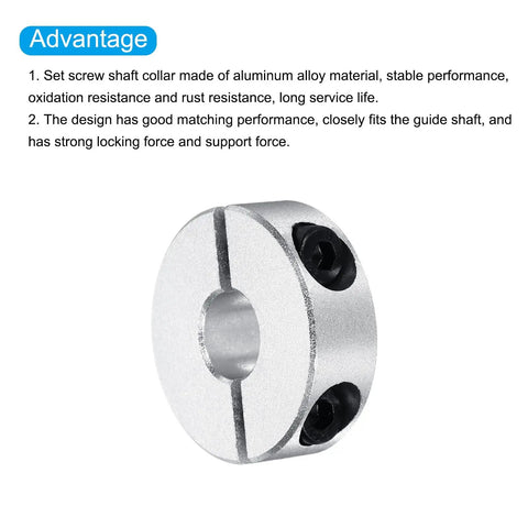 Aluminum Double Split Shaft Collar Set With Ten Millimeter Bore And Three Eighths Inch Bore Clamp Collar With Set Screws Four Pack for shafts