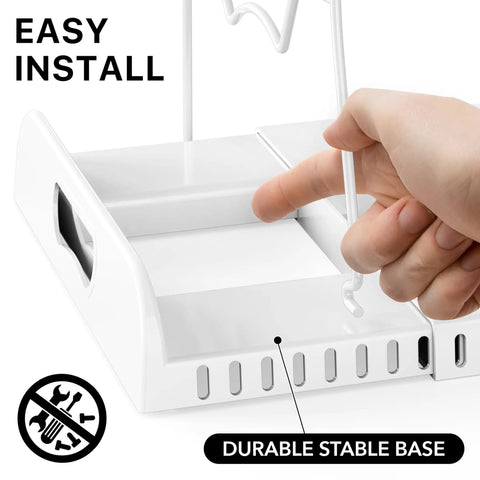 Built Tough Expandable Pan Rack With Ten Adjustable Compartments Heavy Duty Kitchen Pot Organizer showing easy install and stable base.
