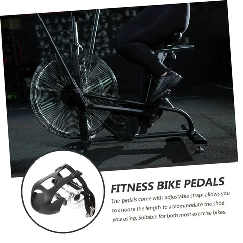 Replacement Pedals For Exercise Bikes Recumbent And Upright Durable Fitness Bike Pedals shown with secure harness and adjustable straps.