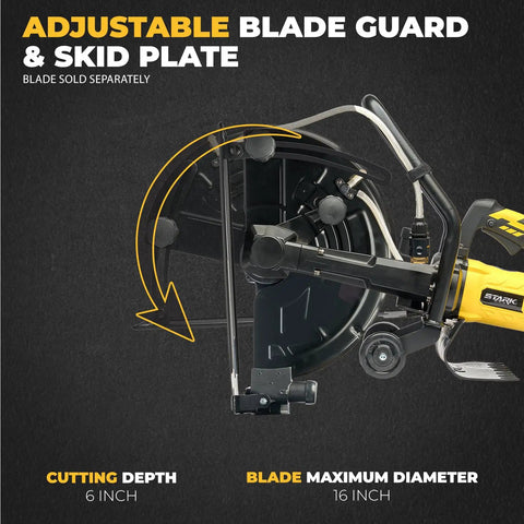 Powerful 3200W Electric 16 Inch Circular Saw For Concrete Wet And Dry Cutting With Water Line Attachment shown side view