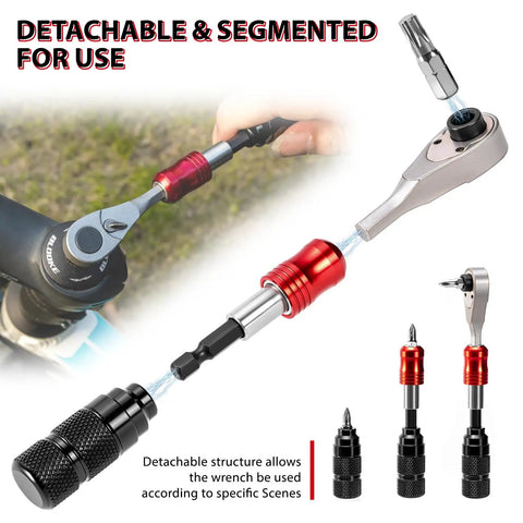 Bike Repair Tool Kit With Mini Pump And 10 Magnetic Bits Alloy Multitool showing detachable ratchet wrench with interchangeable bits