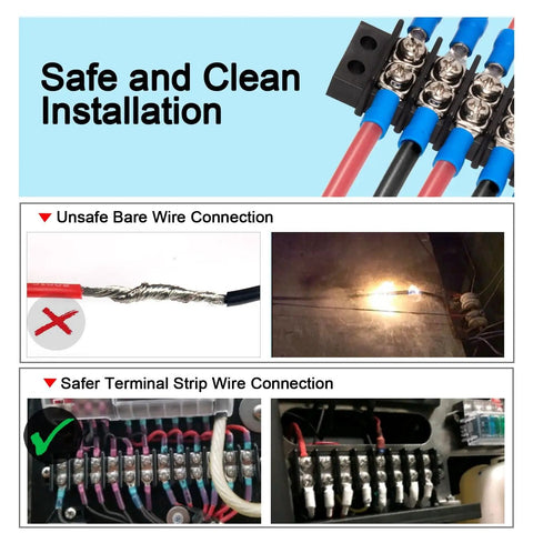 Beefed Up Heavy Duty Terminal Block Kit 2 Pack 10 Positions 200V To 450V 20 To 30A Dual Row Screw Terminals installed for wiring