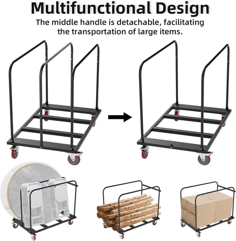 Heavy Duty Folding Table Cart With 1800 LB Capacity And 10 Table Load, Beast Of A Table Dolly On 5 Inch PU Swivel Wheels