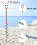 14 Inch Ground Anchors Screw In Aluminum Tent Stakes Rustproof Detachable Stakes with beach background