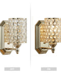 Two Pack Crystal Wall Sconce Lights With Champagne Finish Modern Minimalist Style Slick Polyhedral Crystal Shade, Off and On