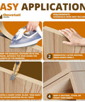 Step-by-step application of Birch Edge Banding Veneer Tape 50 Ft Roll Three Quarters Inch Width Pre Glued Iron On Edging For Cabinets And Furniture Real Wood Veneer Strips Pro Look Durable Birch Veneer Perfect For DIY Cabinets Furniture Makeovers And Shelving Projects with iron, hand pressing, trimming, and finished look