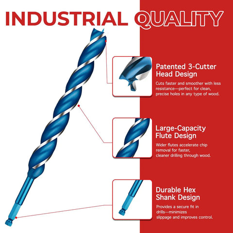 Ultra Long 1 Inch Wood Auger Drill Bit With A 3 Flute Cutting Head For Faster Cleaner Holes In Wood, 12 Inch Length And 3 Eighth Inch Shank, High Carbon Steel Pro Grade With Protective Storage Tube Keewaki