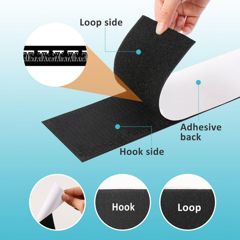 Heavy Duty Hook And Loop Tape Adhesive Roll 4.4 Inch By 16.5 Foot Black Velcro Strips showing hook and loop sides