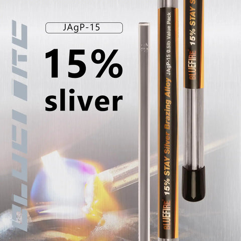 Pro Grade Silver Bearing Brazing Rods BCuP5 With 15 Percent Silver shown with flame for HVAC repairs