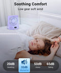Person sleeping next to purple Portable Desk Fan With 5000mAh Battery Delivers Up To 25 Hours Of Quiet All Day Breeze For Office Sleep Travel
