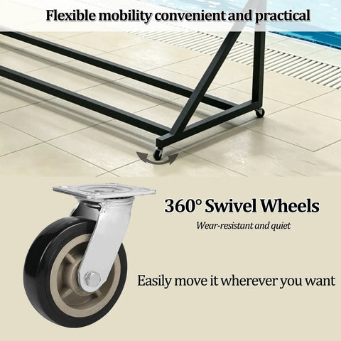 Heavy Duty Two Tier Pool Drying Rack With Swivel Casters For Easy Mobility featuring 360° swivel wheels for flexible movement.