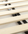 Close-up of tightly aligned wood slats on a metal frame for Full Size Metal Box Spring With 4 Inch Mattress Foundation Backed By Heavy Duty Steel Core.